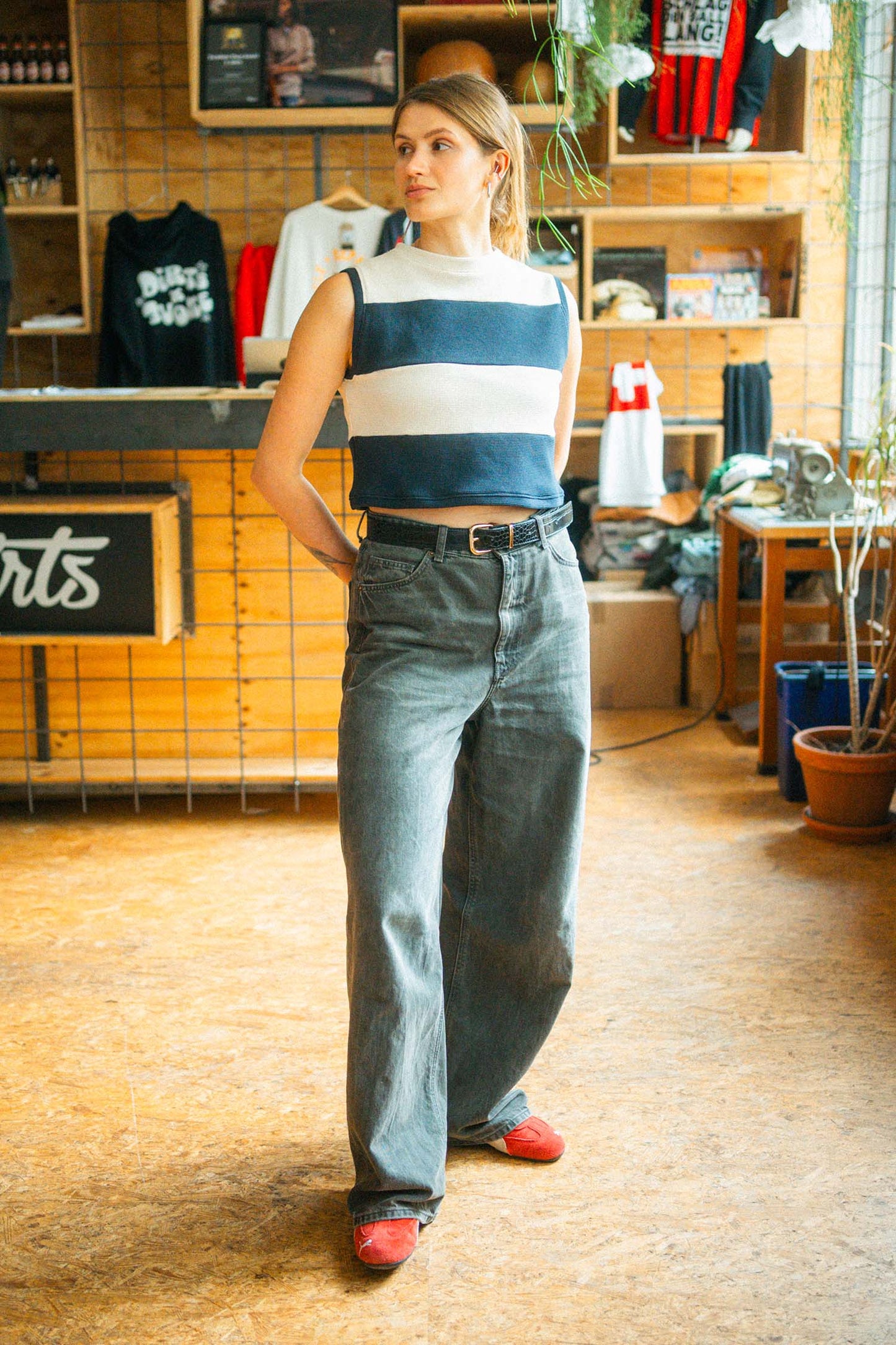 UPCYCLING Striped Waffle Top