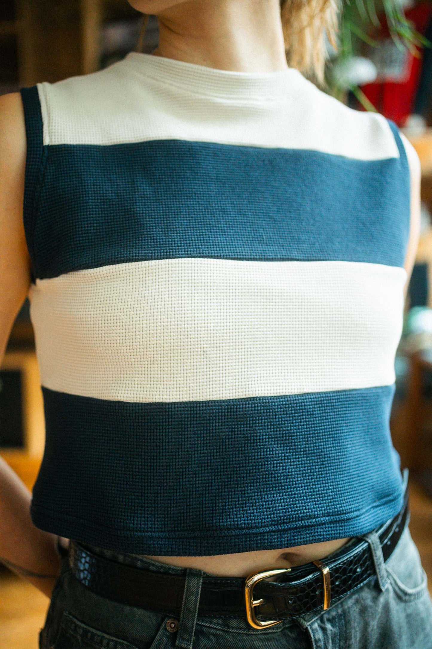 UPCYCLING Striped Waffle Top