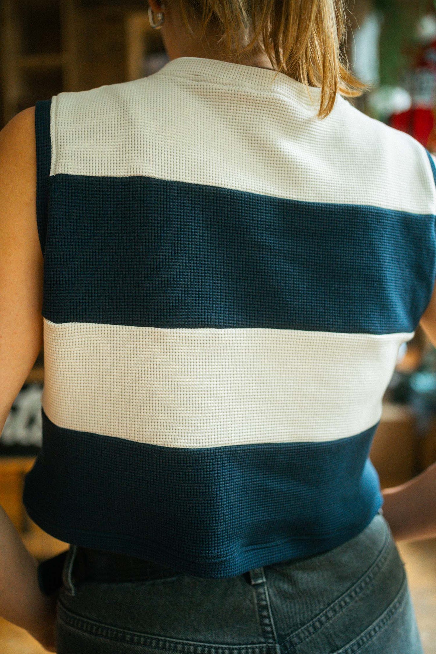 UPCYCLING Striped Waffle Top