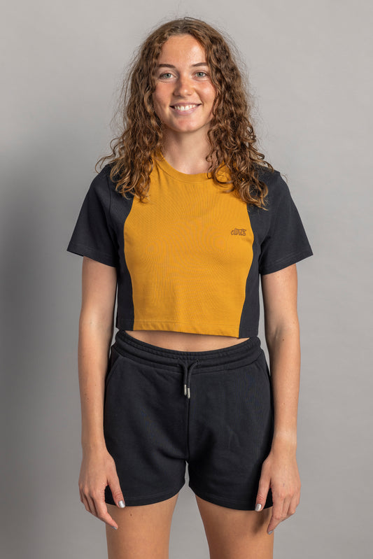 UPCYCLING Cropped T-Shirt Mustard & Black