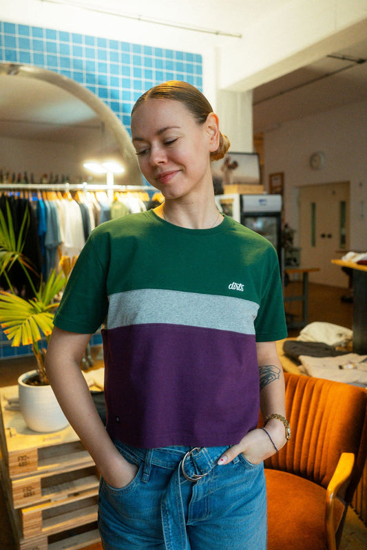 UPCYCLING Cropped Color Block T-Shirt