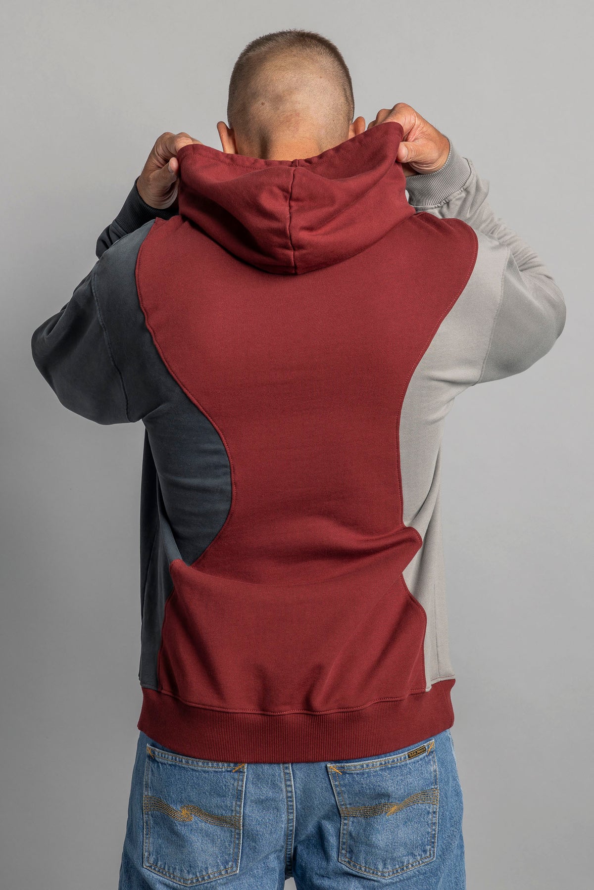 UPCYCLING Patchwork Hoodie Royal Burgundy