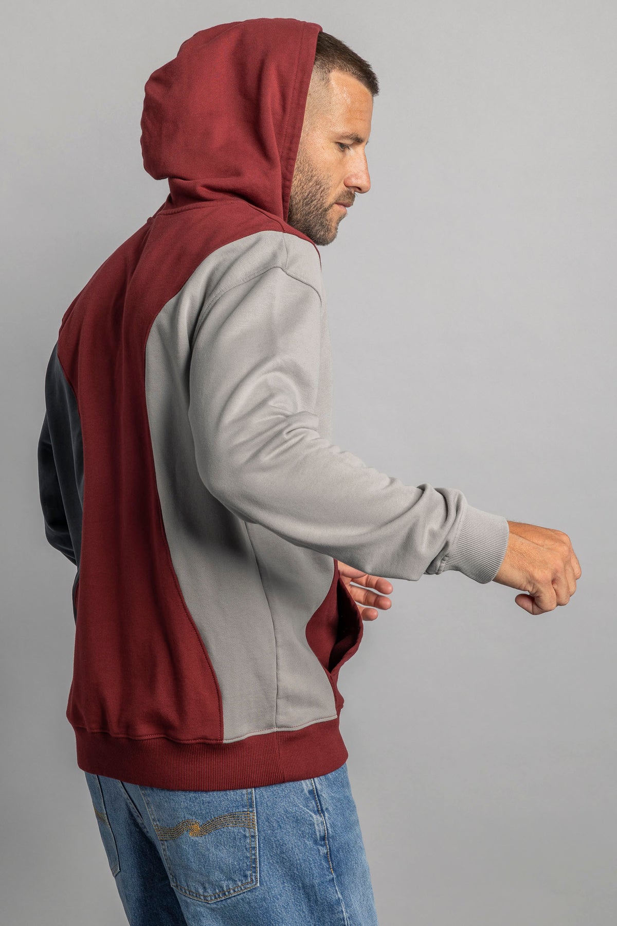 UPCYCLING Patchwork Hoodie Royal Burgundy