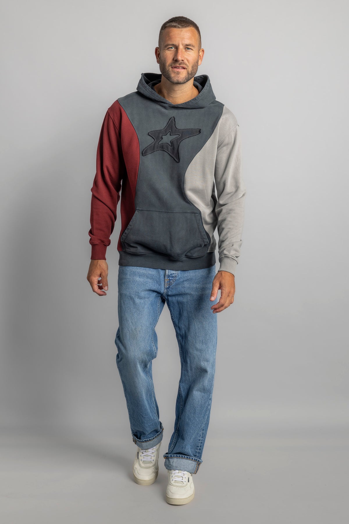 UPCYCLING Patchwork Hoodie Royal Burgundy