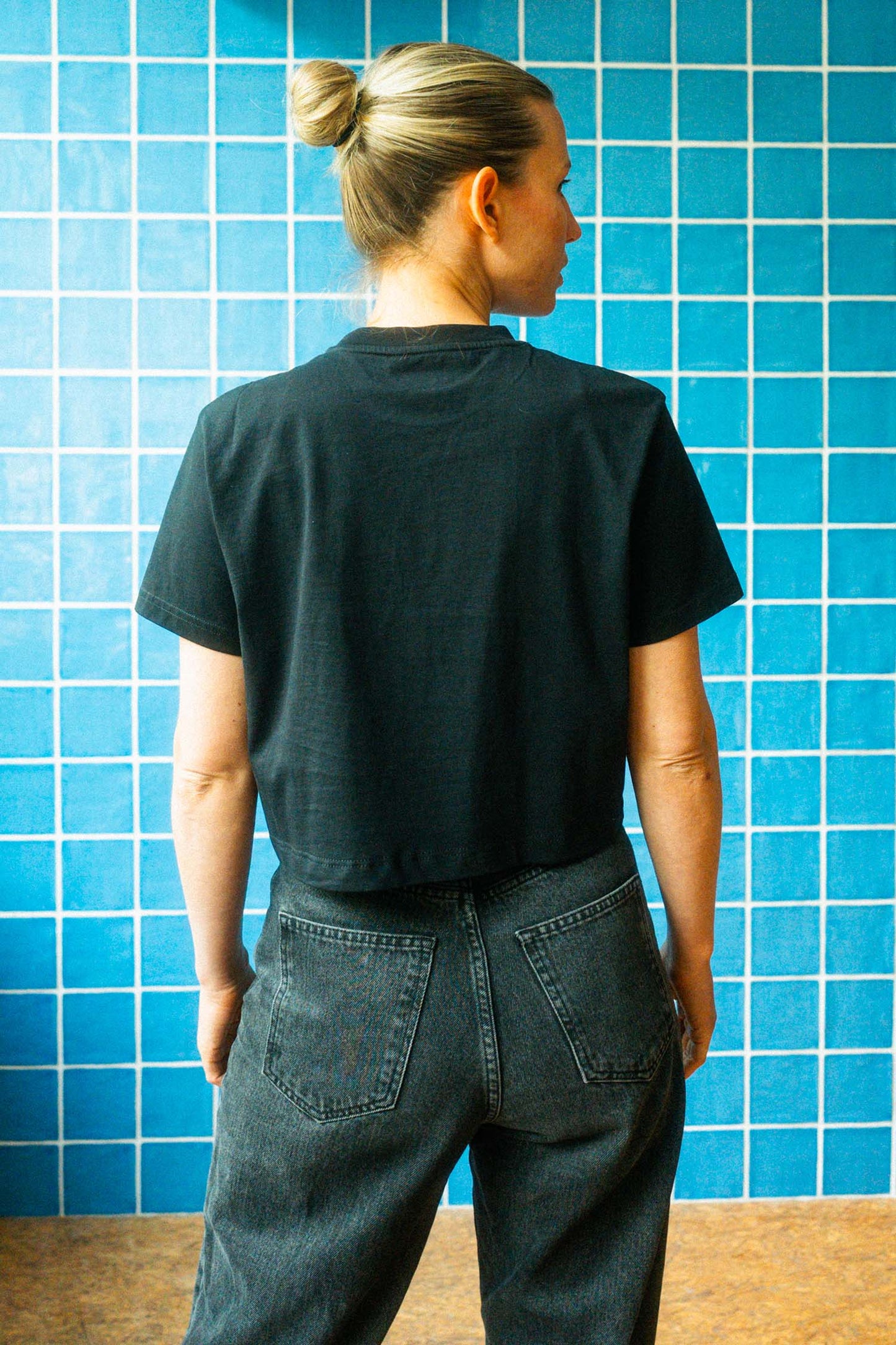 UPCYCLING Cropped Logo Patch T-Shirt Black