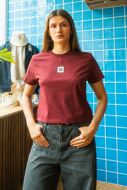 UPCYCLING Cropped Coração T-Shirt Burgundy