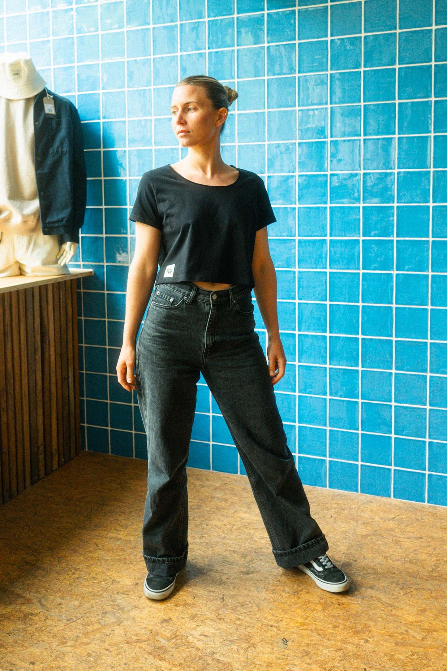 UPCYCLING Cropped Coração Vintage T-Shirt Black