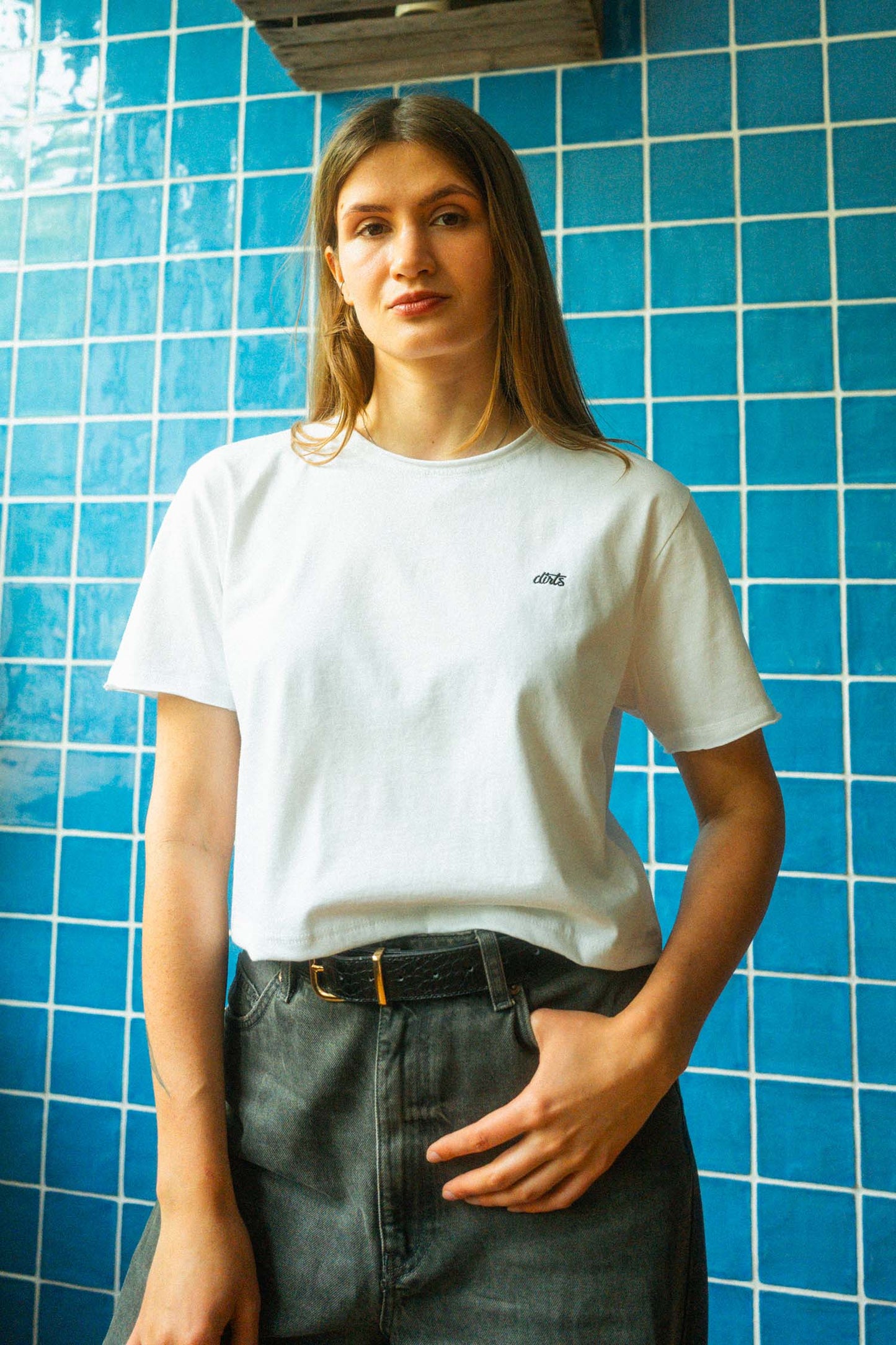 UPCYCLING Cropped Vintage Logo T-Shirt White