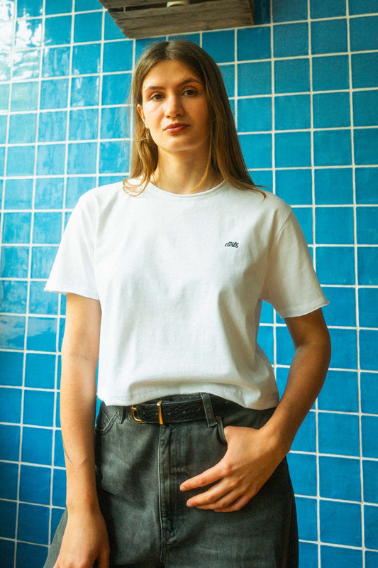UPCYCLING Cropped Vintage Logo T-Shirt White