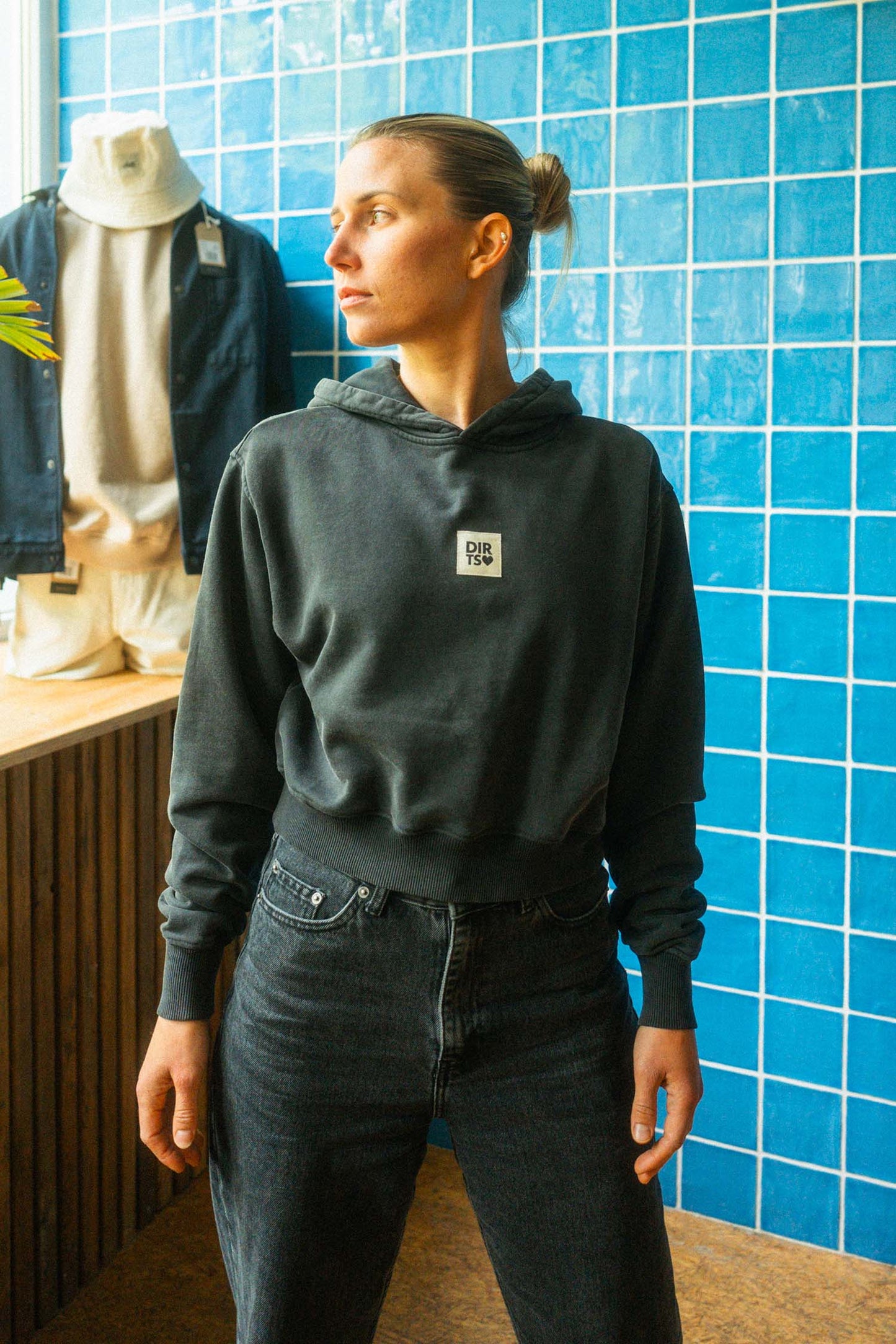 UPCYCLING Cropped Hoodie Faded Black