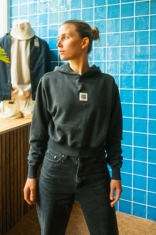 UPCYCLING Cropped Hoodie Faded Black