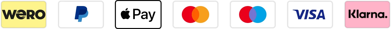 Zahlungsarten: Wero, PayPal, Apple Pay, Mastercard, Maestro, Visa, Klarna